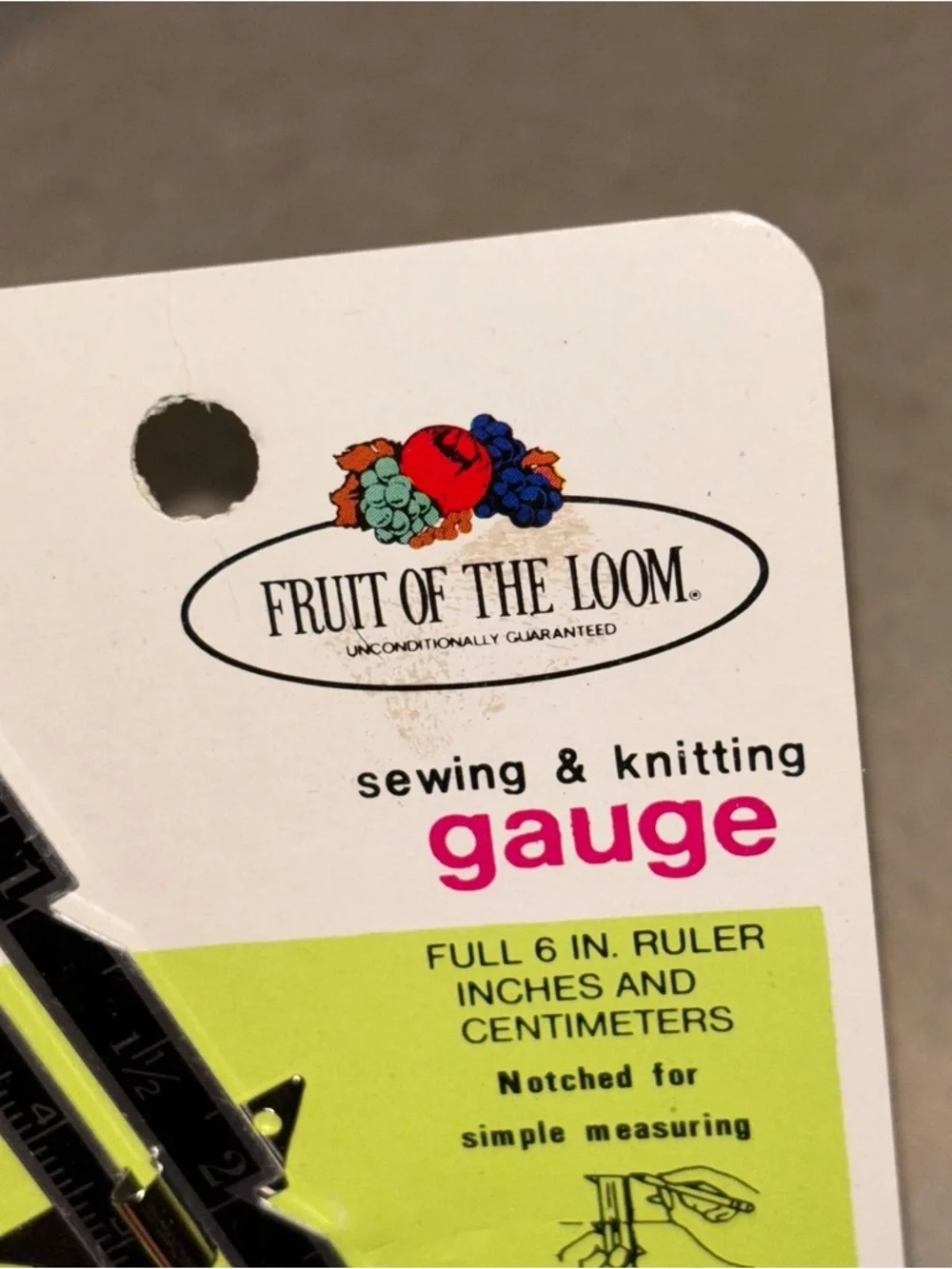 Vintage Fruit of the Loom 6 Inch Metal Sewing and Knitting Gauge Ruler